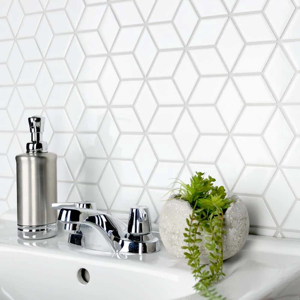 Metro Rhombus Glossy White 10-1/2 in. x 12-1/8 in. Porcelain Mosaic Tile (9.0 sq. ft./Case) by Merola Tile - Image 2
