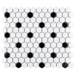 Metro Hex White With Black Dot 3/4 In. - 10-1/4 x 11-7/8 In. Glazed Porcelain Mosaic Tile (8.6 sq.ft. /Case) by Merola Tile