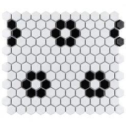 Metro Hex Glossy White with Flower 10-1/4 in. x 11-7/8 in. Porcelain Mosaic Tile (8.6 sq. ft./Case) by Merola Tile