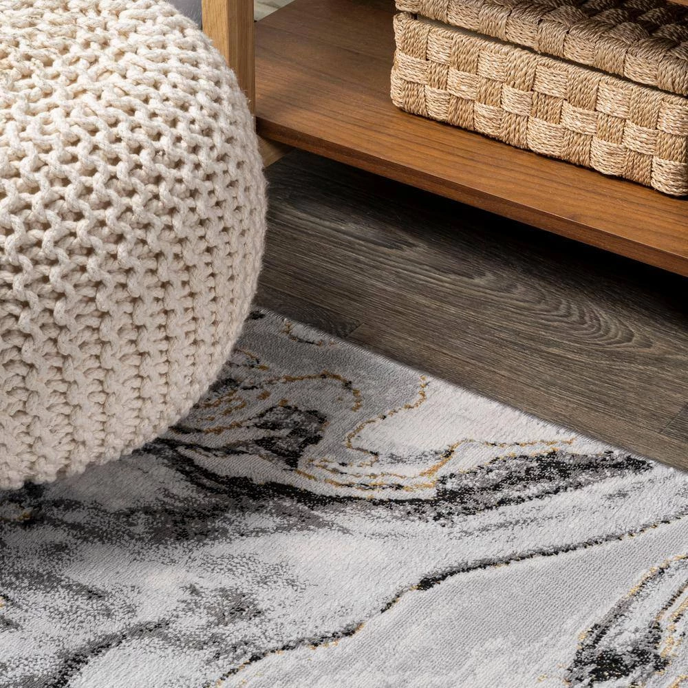 Swirl Marbled Abstract Gray/Black 2 ft. x 8 ft. Runner Rug by JONATHAN Y - Image 6