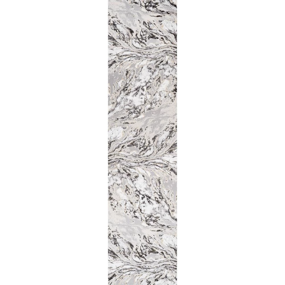 Swirl Marbled Abstract Gray/Black 2 ft. x 8 ft. Runner Rug by JONATHAN Y