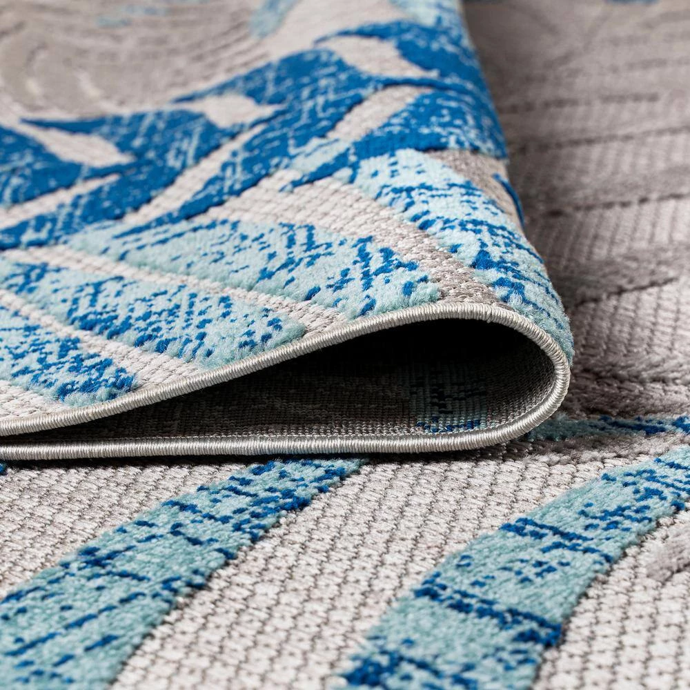 Tropics Palm Leaves Gray/Blue Indoor/Outdoor 8 ft. x 10 ft. Area Rug by JONATHAN Y - Image 8