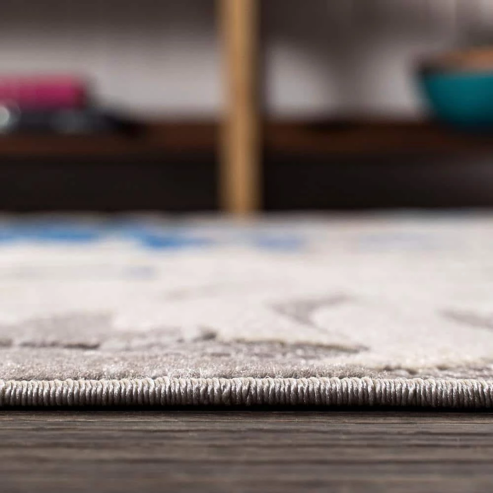 Tropics Palm Leaves Gray/Blue Indoor/Outdoor 8 ft. x 10 ft. Area Rug by JONATHAN Y - Image 11