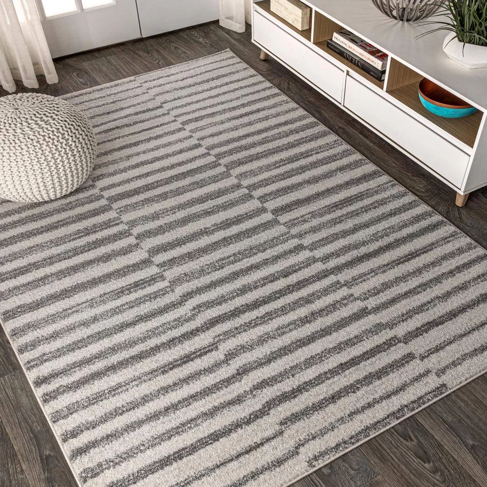 Lyla Offset Stripe Gray/Cream 8 ft. x 10 ft. Area Rug by JONATHAN Y - Image 5
