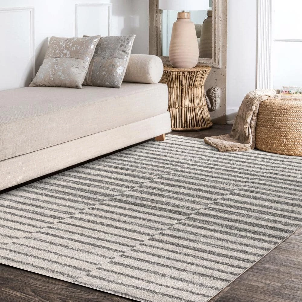 Lyla Offset Stripe Gray/Cream 8 ft. x 10 ft. Area Rug by JONATHAN Y - Image 3
