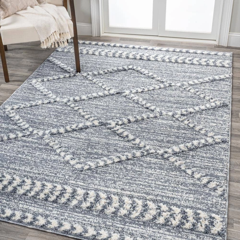 Sofie Gray/Cream 5 ft. x 8 ft. Moroccan Trellis High-Low Area Rug by JONATHAN Y