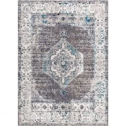 Ankara Vintage Medallion Gray/Ivory 7 ft. 9 in. x 10 ft. Area Rug by JONATHAN Y