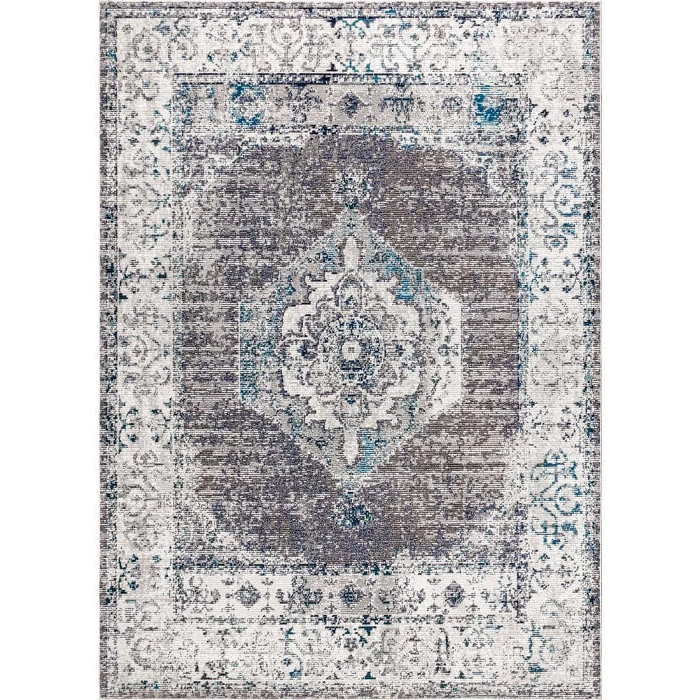 Ankara Vintage Medallion Gray/Ivory 7 ft. 9 in. x 10 ft. Area Rug by JONATHAN Y