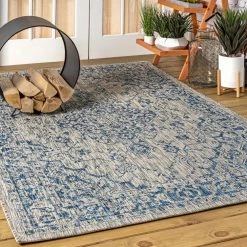 Rozetta Boho Medallion Gray/Navy 7 ft. 9 in. x 10 ft. Textured Weave Indoor/Outdoor Area Rug by JONATHAN Y