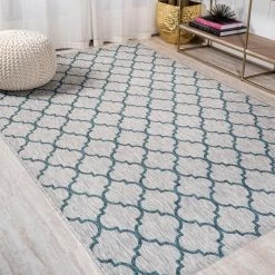Arabesque Ogee Trellis Gray/Teal 8 ft. x 10 ft. Indoor/Outdoor Area Rug by JONATHAN Y