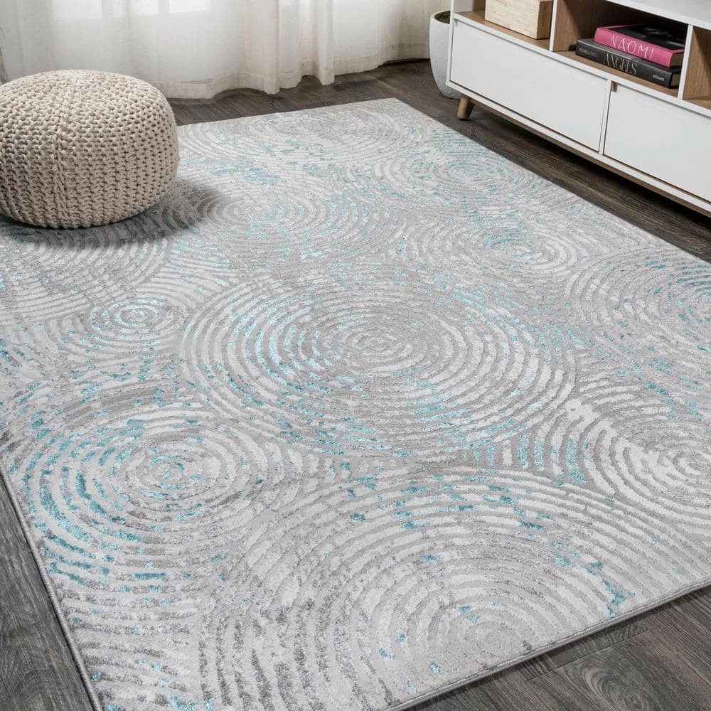 Timeworn Modern Abstract Gray/Turquoise 8 ft. x 10 ft. Area Rug by JONATHAN Y