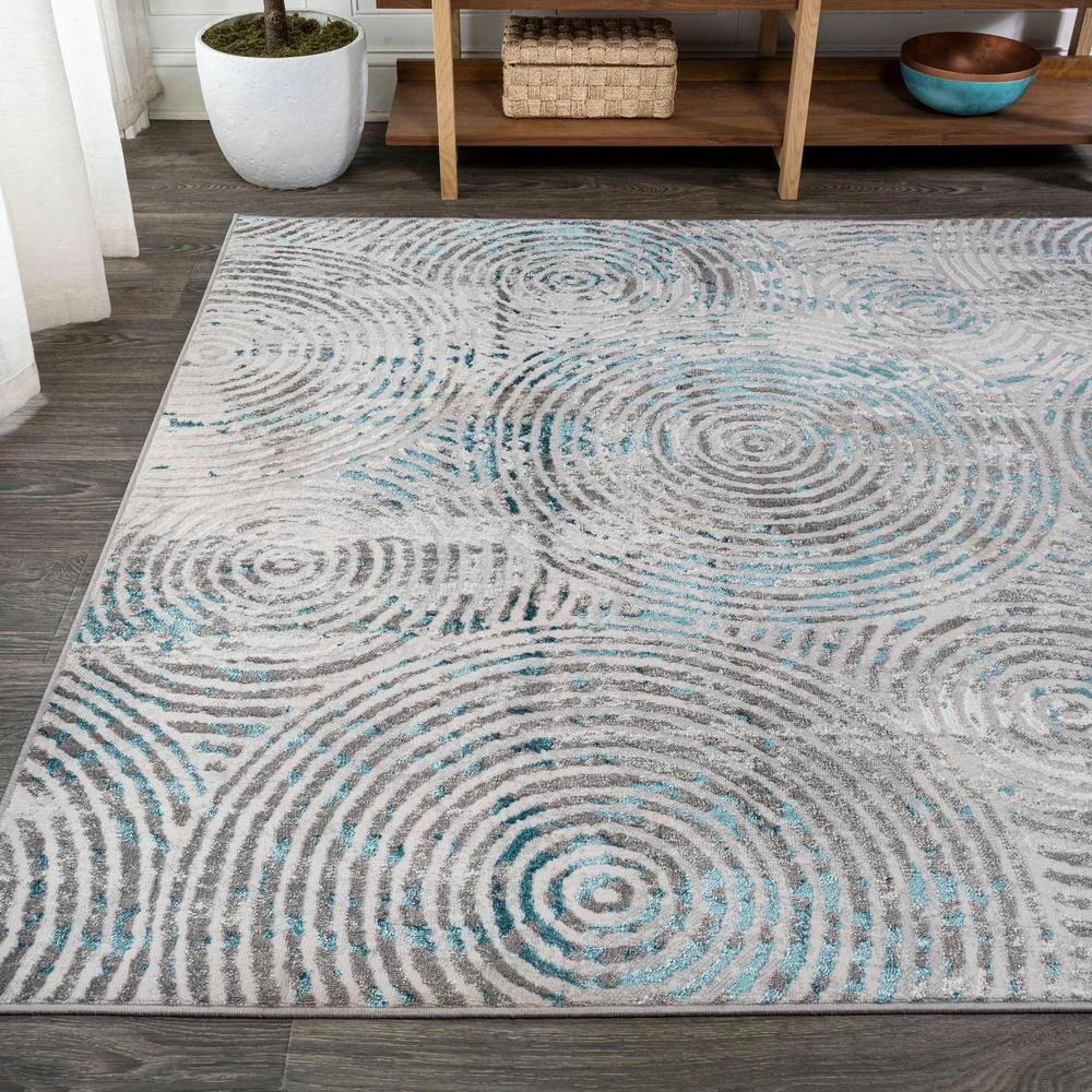 Timeworn Modern Abstract Gray/Turquoise 8 ft. x 10 ft. Area Rug by JONATHAN Y - Image 4