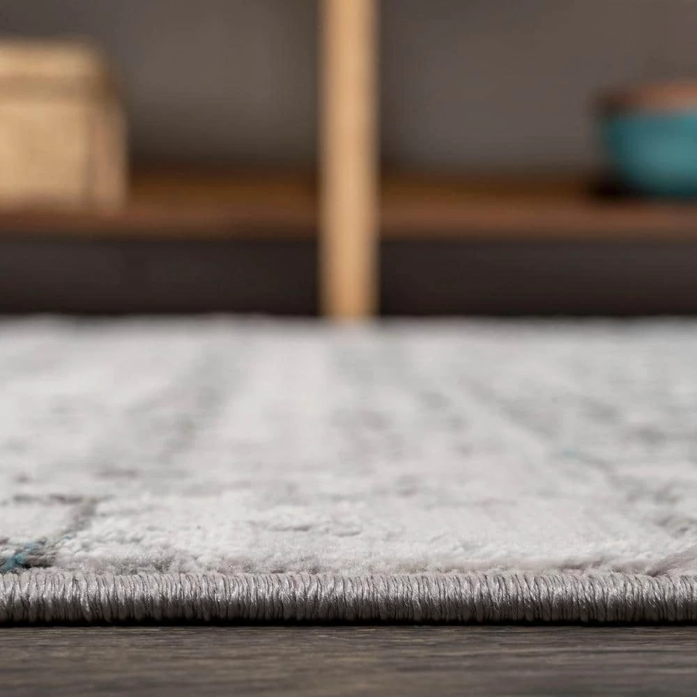 Ancient Faded Trellis Gray/Turquoise 2 ft. x 10 ft. Runner Rug by JONATHAN Y - Image 3