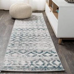 Ancient Faded Trellis Gray/Turquoise 2 ft. x 10 ft. Runner Rug by JONATHAN Y