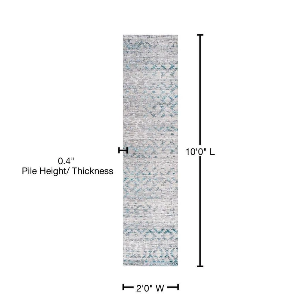 Ancient Faded Trellis Gray/Turquoise 2 ft. x 10 ft. Runner Rug by JONATHAN Y - Image 7