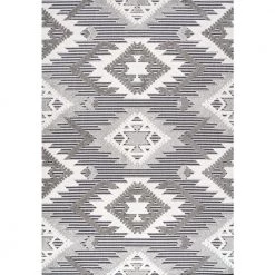 Sumak High-Low Pile Neutral Diamond Kilim Gray/White/Black 8 ft. x 10 ft. Indoor/Outdoor Area Rug by JONATHAN Y