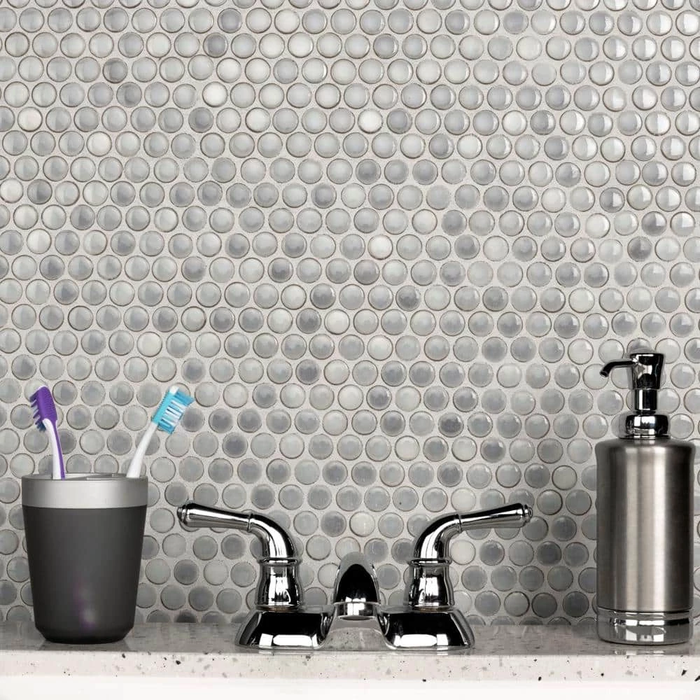 Hudson Penny Round Grey Eye 12 in. x 12 in. Porcelain Mosaic Tile (10.74 sq. ft. / Case) by Merola Tile - Image 3