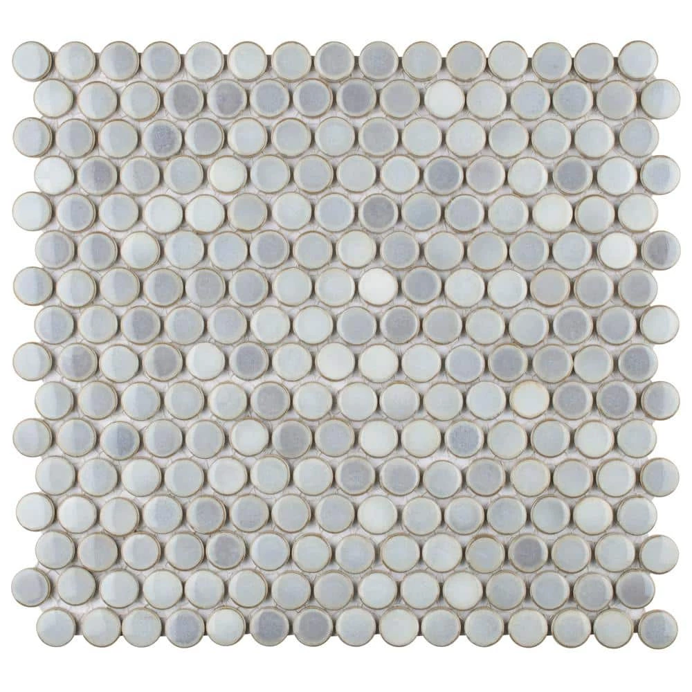 Hudson Penny Round Grey Eye 12 in. x 12 in. Porcelain Mosaic Tile (10.74 sq. ft. / Case) by Merola Tile