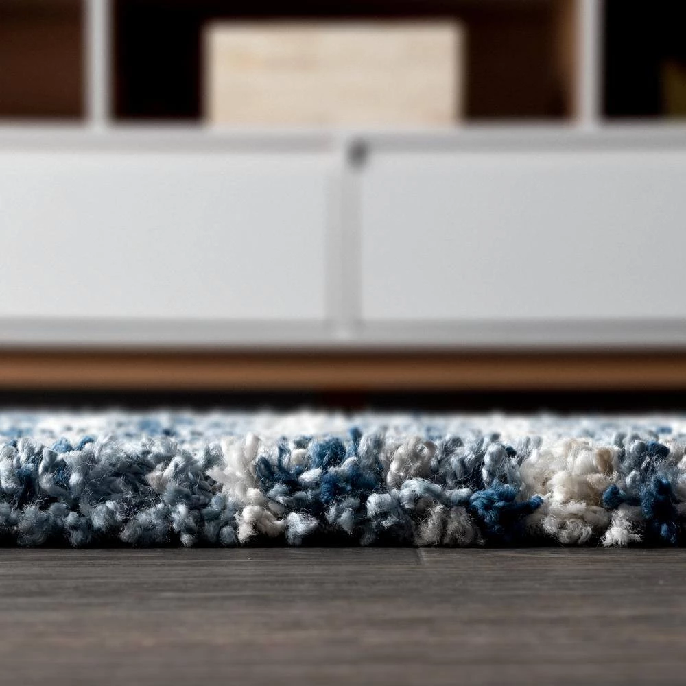 Merida Stacked Grid Shag Indigo Blue/Ivory 5 ft. 3 in. x 7 ft. 7 in. Area Rug by JONATHAN Y - Image 10