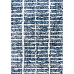 Merida Stacked Grid Shag Indigo Blue/Ivory 5 ft. 3 in. x 7 ft. 7 in. Area Rug by JONATHAN Y