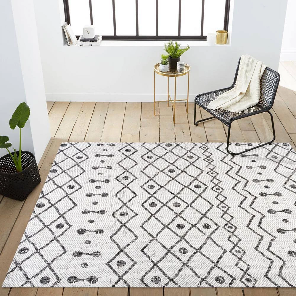 Nokat Modern Bohemian Ivory/Black 8 ft. x 10 ft. Indoor/Outdoor Area Rug by JONATHAN Y - Image 3