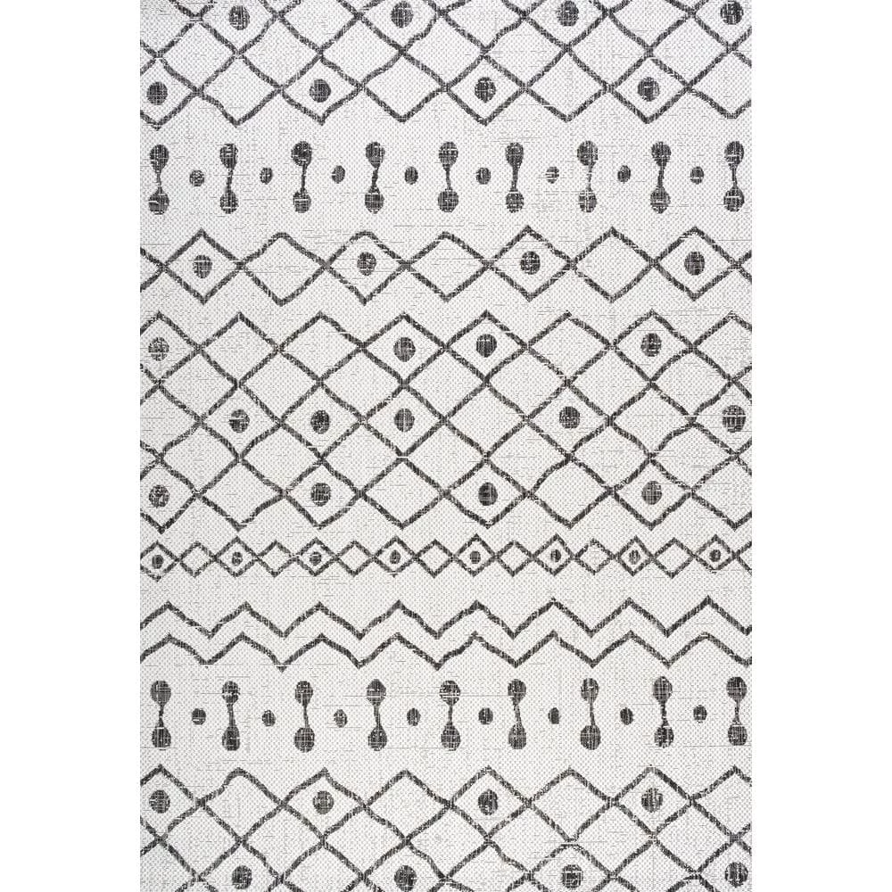 Nokat Modern Bohemian Ivory/Black 8 ft. x 10 ft. Indoor/Outdoor Area Rug by JONATHAN Y