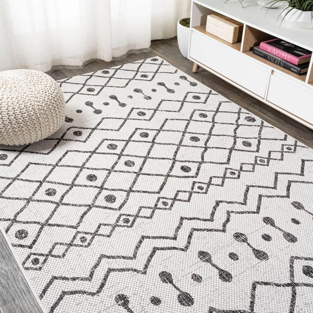 Nokat Modern Bohemian Ivory/Black 8 ft. x 10 ft. Indoor/Outdoor Area Rug by JONATHAN Y - Image 7