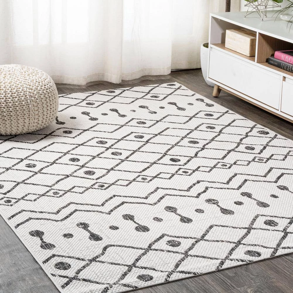 Nokat Modern Bohemian Ivory/Black 8 ft. x 10 ft. Indoor/Outdoor Area Rug by JONATHAN Y - Image 2
