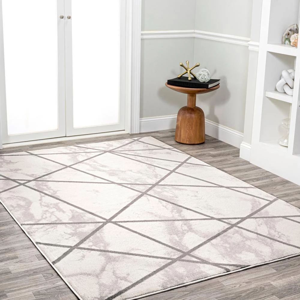 Patras Ivory/Gray 8 ft. x 10 ft. Modern Geometric Marbled Area Rug by JONATHAN Y - Image 5