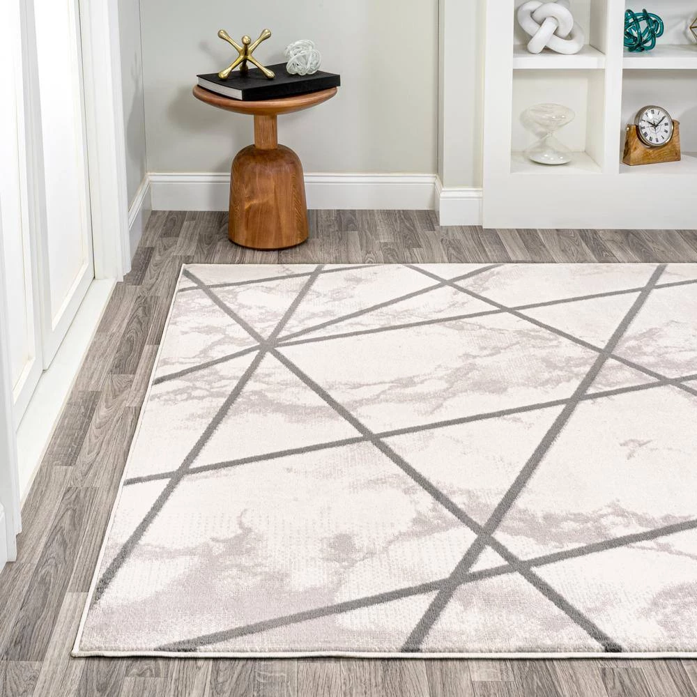 Patras Ivory/Gray 8 ft. x 10 ft. Modern Geometric Marbled Area Rug by JONATHAN Y - Image 3