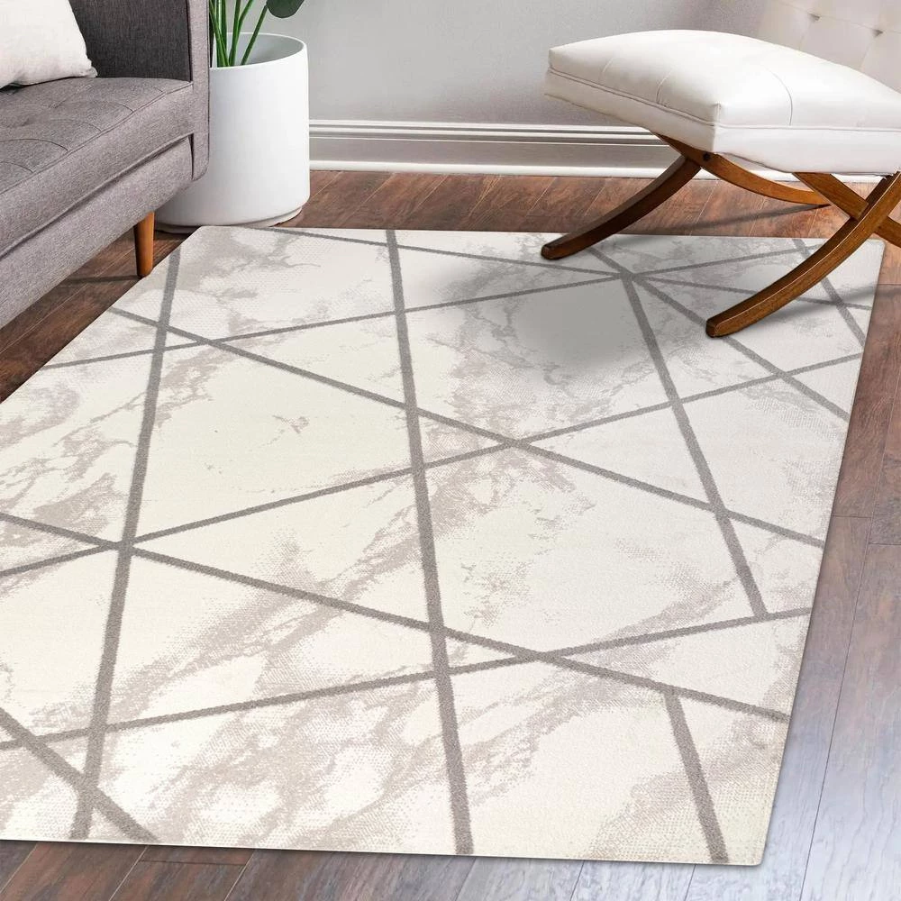 Patras Ivory/Gray 8 ft. x 10 ft. Modern Geometric Marbled Area Rug by JONATHAN Y - Image 9