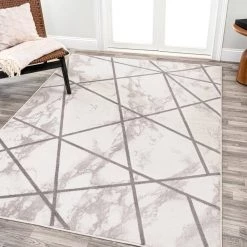 Patras Ivory/Gray 8 ft. x 10 ft. Modern Geometric Marbled Area Rug by JONATHAN Y