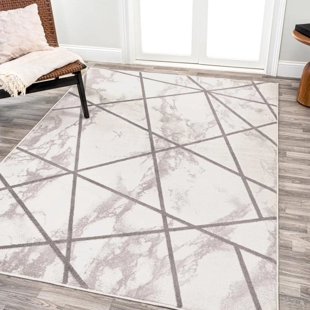 Patras Ivory/Gray 8 ft. x 10 ft. Modern Geometric Marbled Area Rug by JONATHAN Y