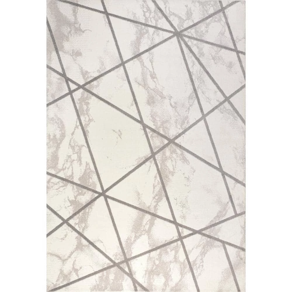 Patras Ivory/Gray 8 ft. x 10 ft. Modern Geometric Marbled Area Rug by JONATHAN Y - Image 2