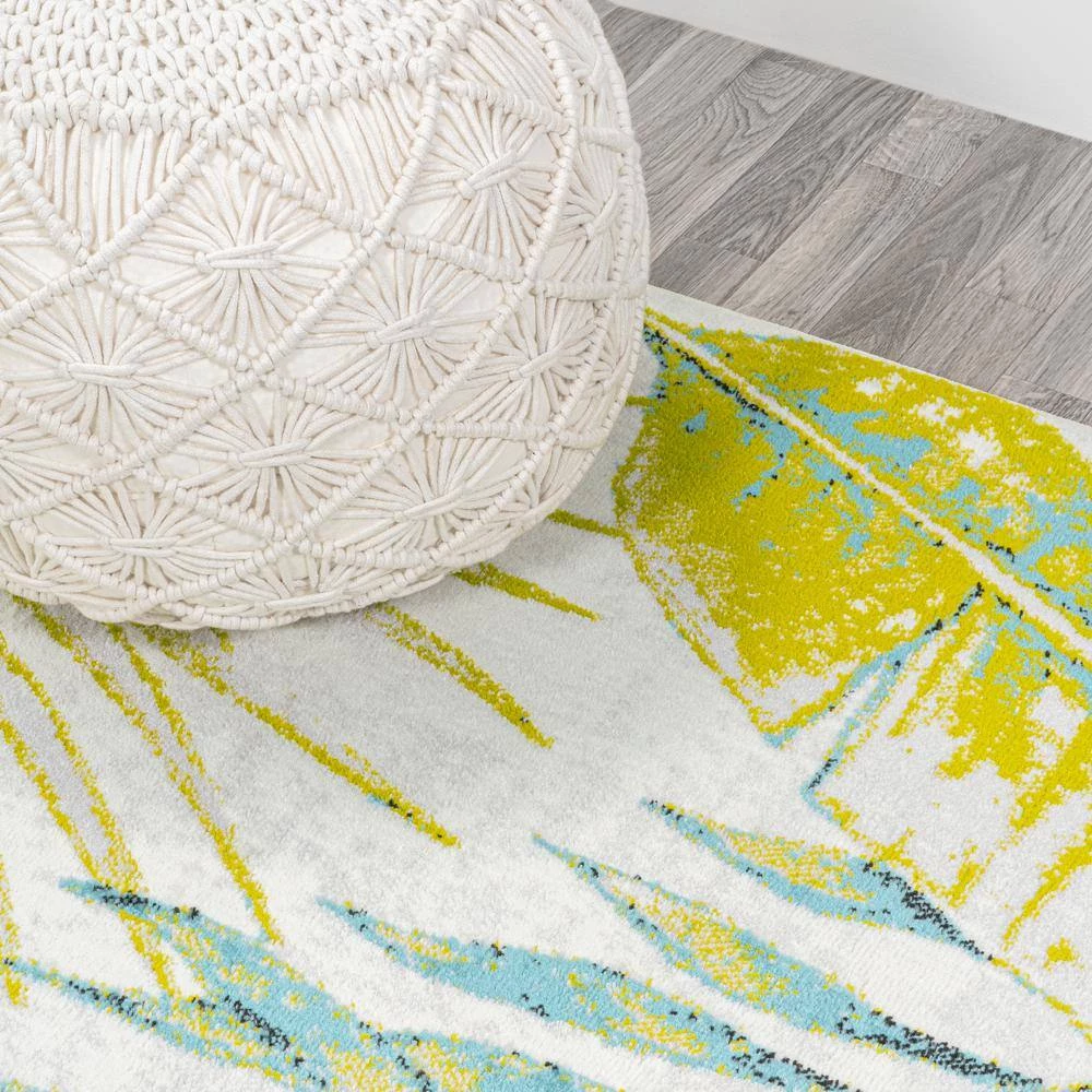 Monstera Ivory/Green 2 ft. x 8 ft. Tropical Leaves Runner Rug by JONATHAN Y - Image 3