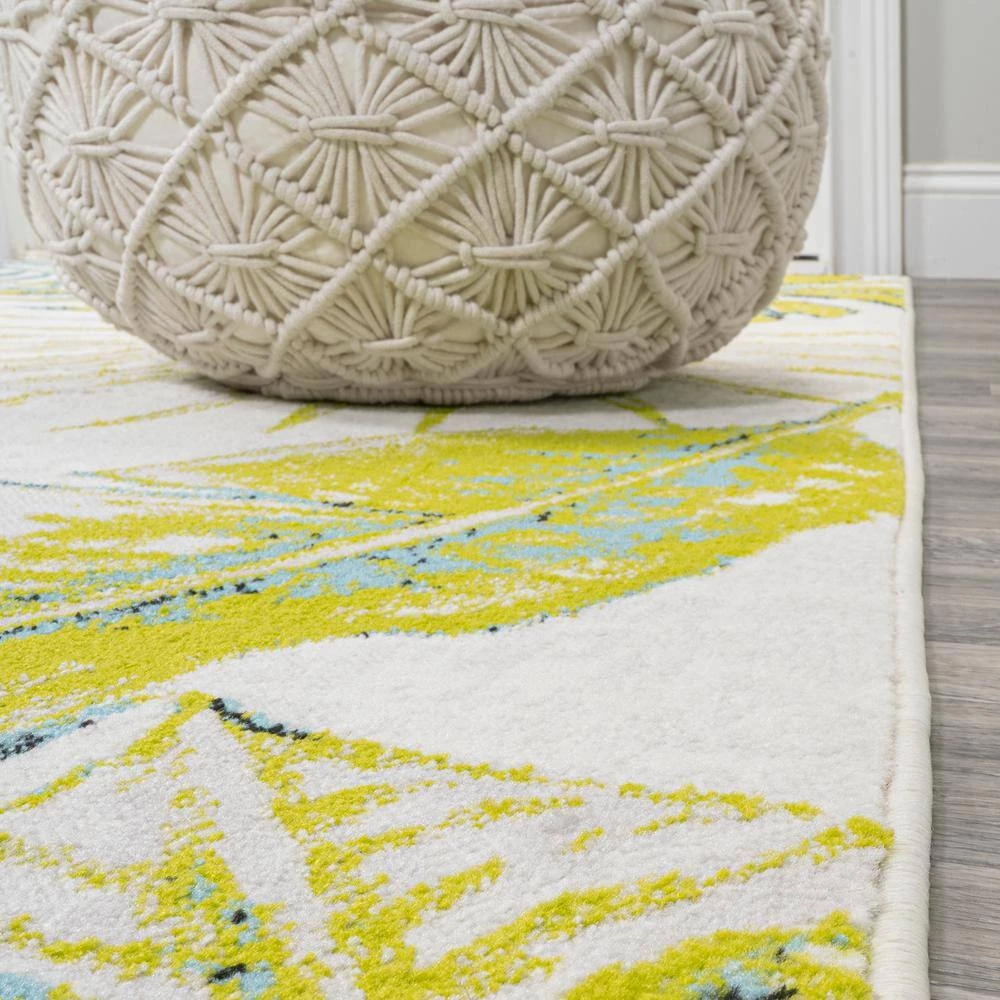 Monstera Ivory/Green 2 ft. x 8 ft. Tropical Leaves Runner Rug by JONATHAN Y - Image 4