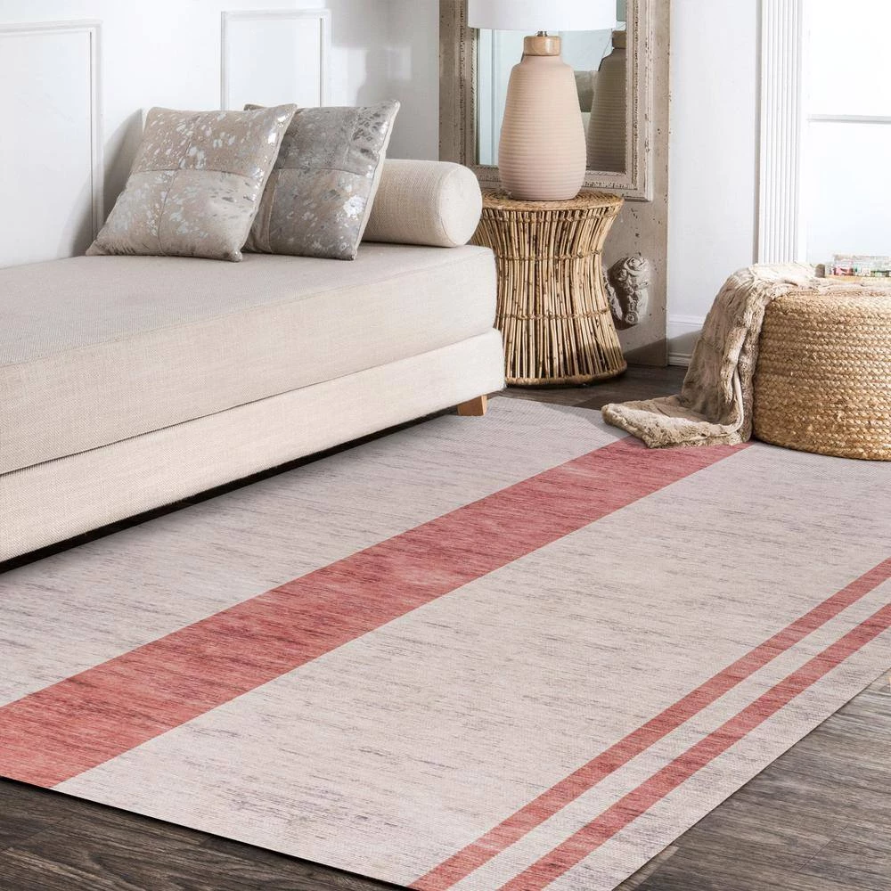 Raita Modern Distressed Stripe Machine-Washable Ivory/Pink 8 ft. x 10 ft. Area Rug by JONATHAN Y - Image 9