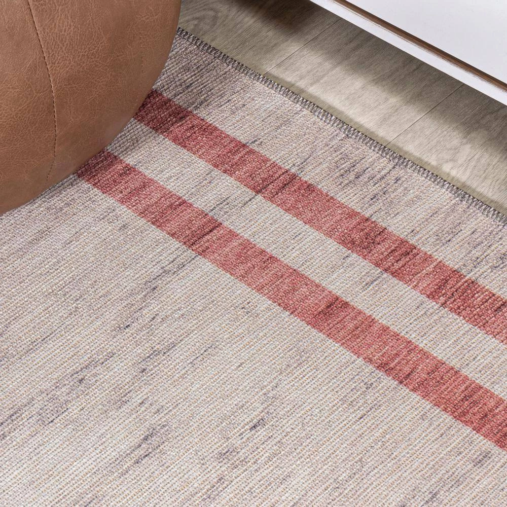 Raita Modern Distressed Stripe Machine-Washable Ivory/Pink 8 ft. x 10 ft. Area Rug by JONATHAN Y - Image 6