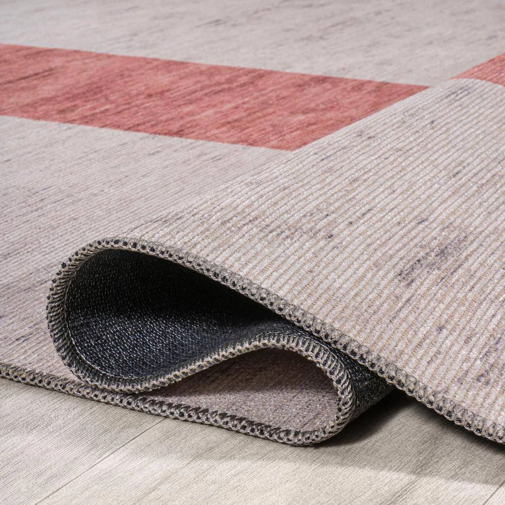 Raita Modern Distressed Stripe Machine-Washable Ivory/Pink 8 ft. x 10 ft. Area Rug by JONATHAN Y - Image 8