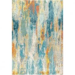 Contemporary Pop Modern Abstract Vintage Waterfall Light Blue/Multi 8 ft. x 10 ft. Area Rug by JONATHAN Y