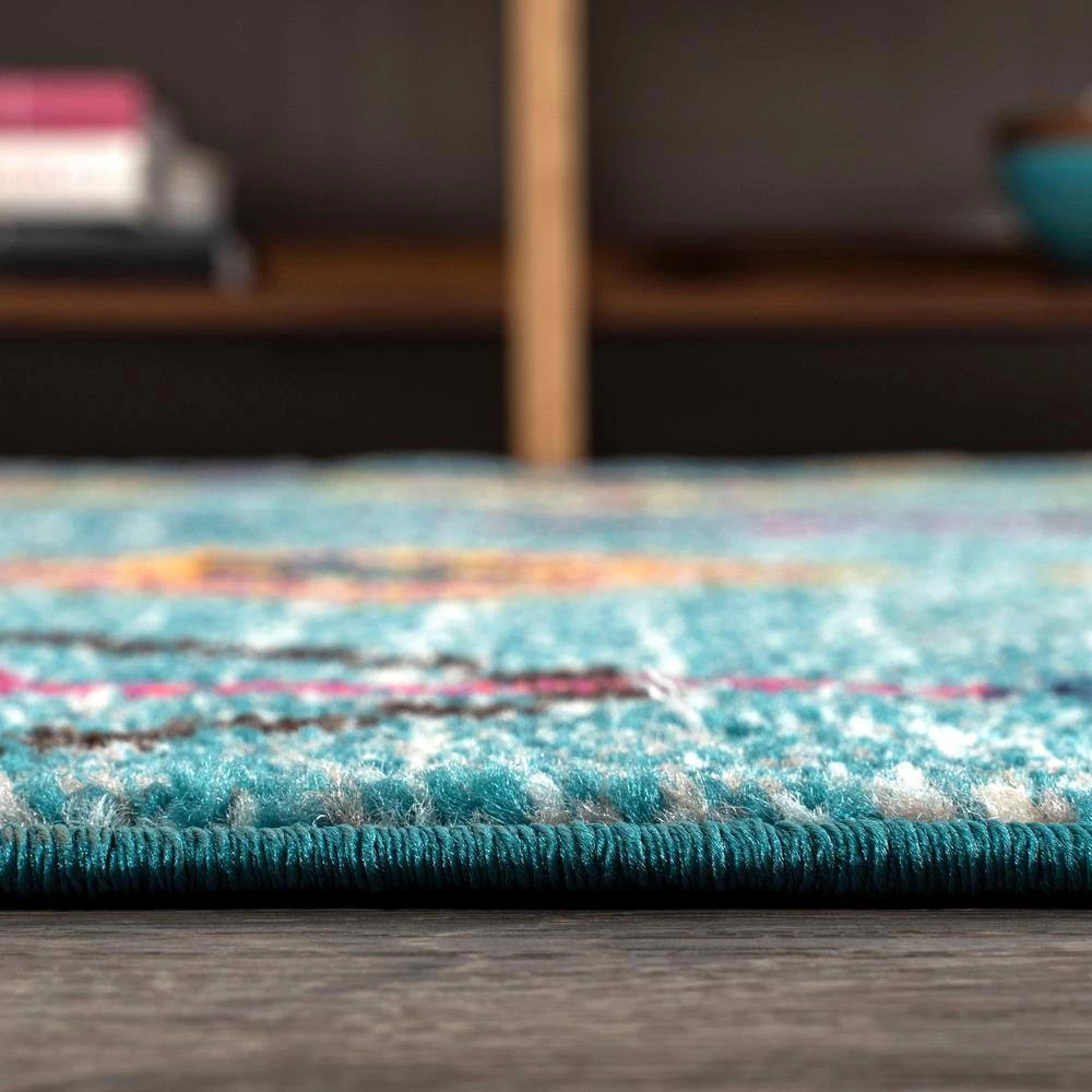 Tribal Love Light Blue/Multi 5 ft. x 8 ft. Geometric Area Rug by JONATHAN Y - Image 11