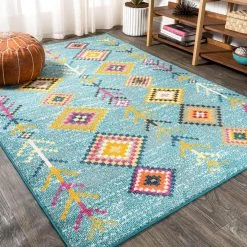 Tribal Love Light Blue/Multi 5 ft. x 8 ft. Geometric Area Rug by JONATHAN Y