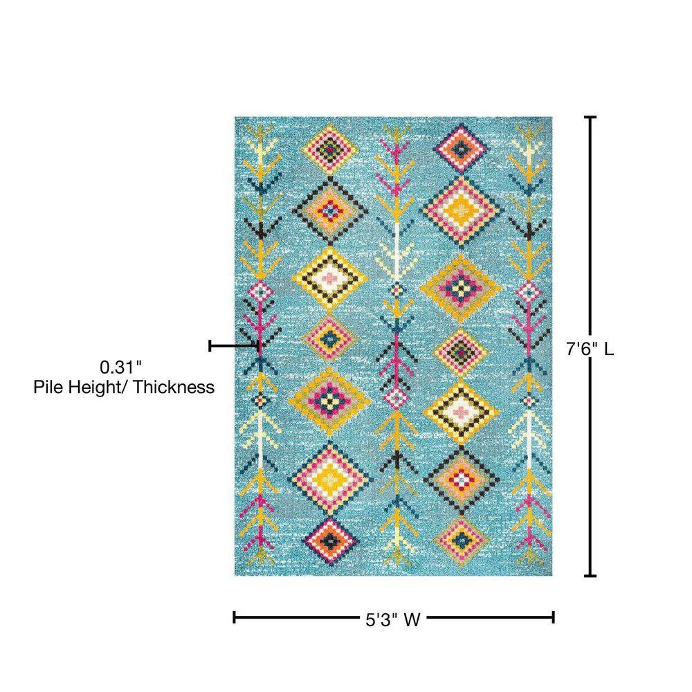 Tribal Love Light Blue/Multi 5 ft. x 8 ft. Geometric Area Rug by JONATHAN Y - Image 12
