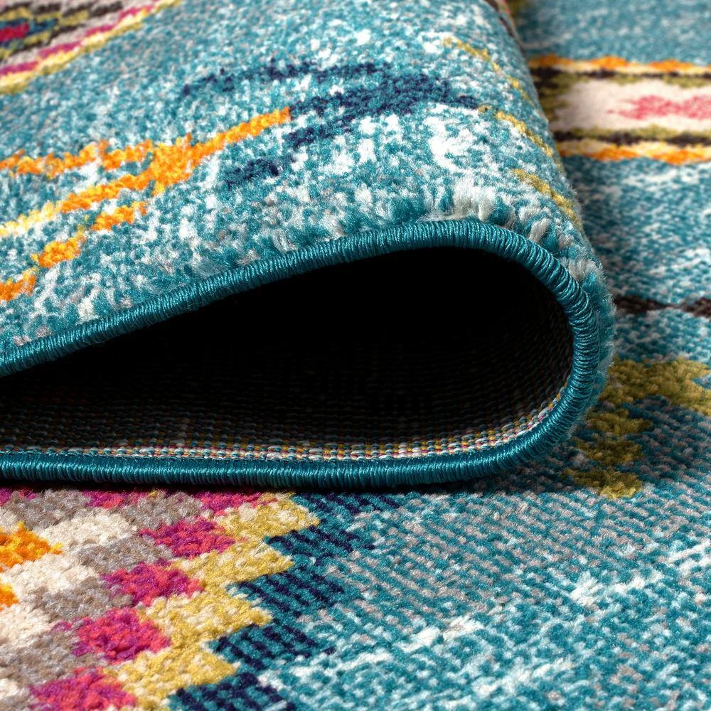 Tribal Love Light Blue/Multi 5 ft. x 8 ft. Geometric Area Rug by JONATHAN Y - Image 8