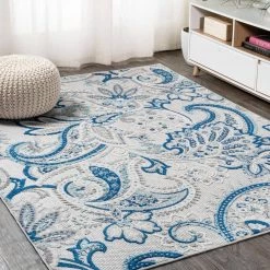 Gordes Paisley High-Low Light Gray/Blue 8 ft. x 10 ft. Indoor/Outdoor Area Rug by JONATHAN Y