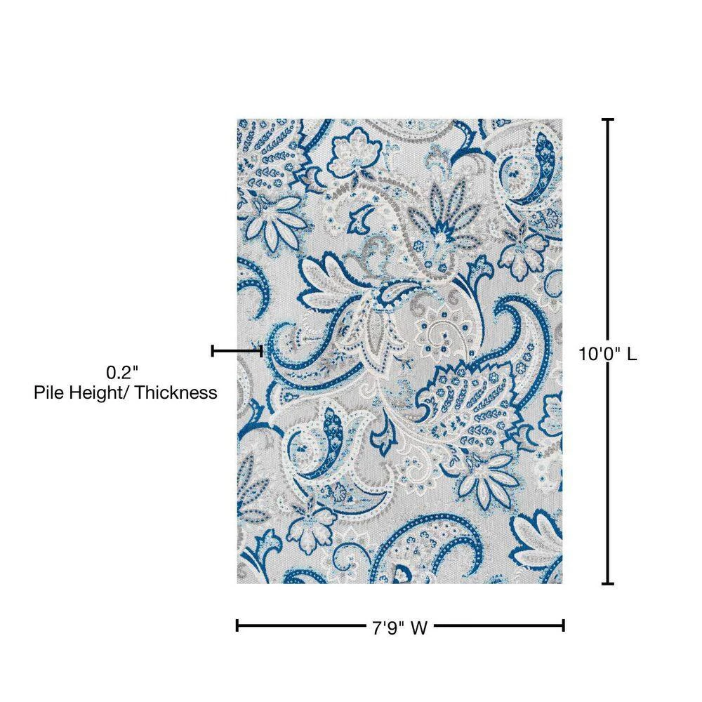 Gordes Paisley High-Low Light Gray/Blue 8 ft. x 10 ft. Indoor/Outdoor Area Rug by JONATHAN Y - Image 12