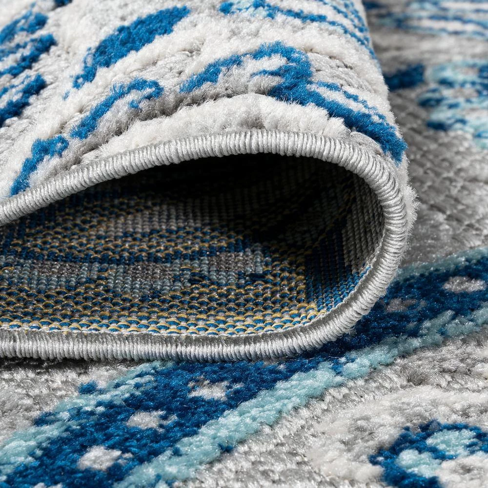 Gordes Paisley High-Low Light Gray/Blue 8 ft. x 10 ft. Indoor/Outdoor Area Rug by JONATHAN Y - Image 8