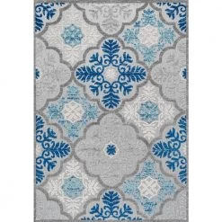Cassis Ornate Ogee Trellis High-Low Light Gray/Blue 5 ft. x 8 ft. Indoor/Outdoor Area Rug by JONATHAN Y