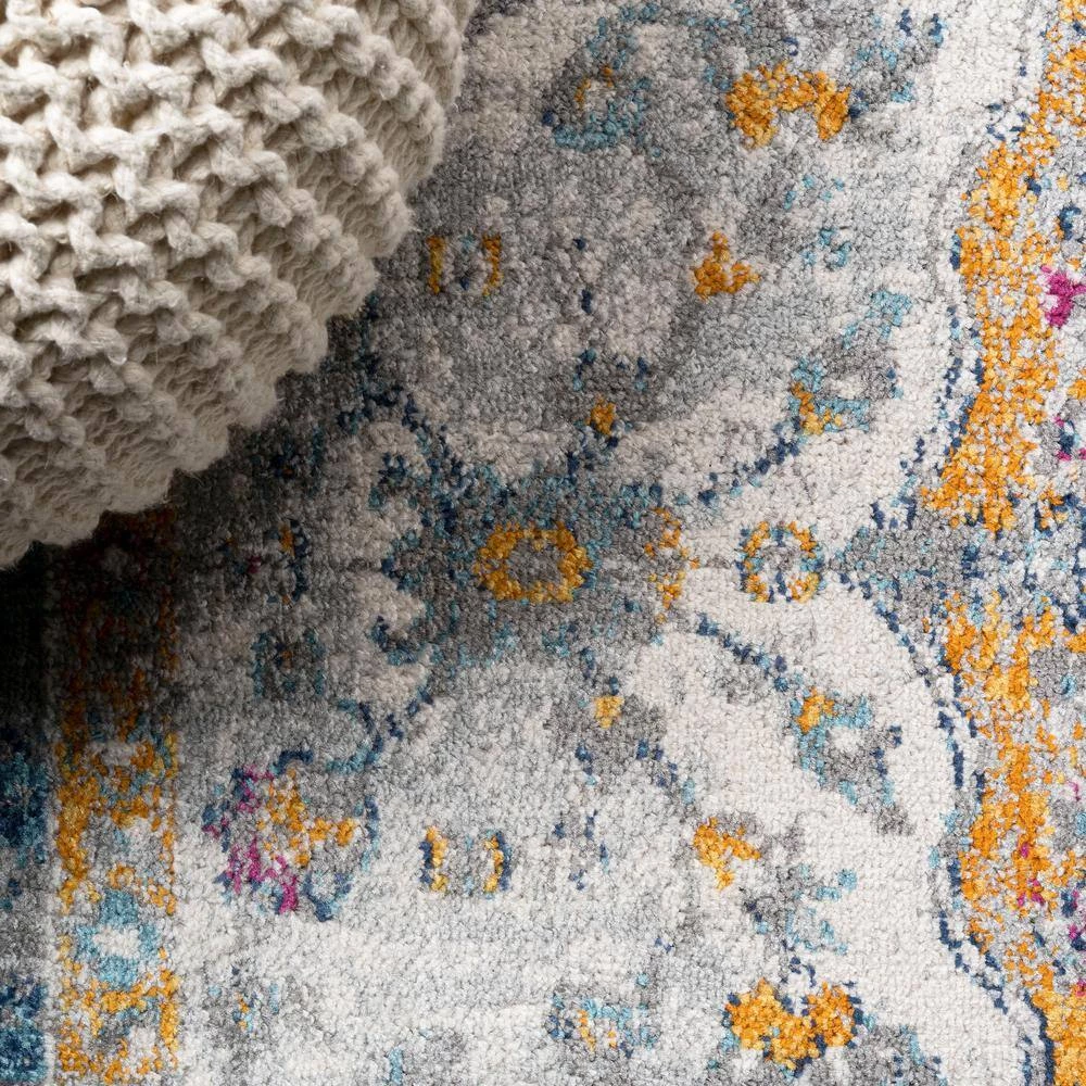 Lorena Ornate Light Gray/Dark Blue/Orange 2 ft. x 8 ft. Boho Medallion Area Rug by JONATHAN Y - Image 3