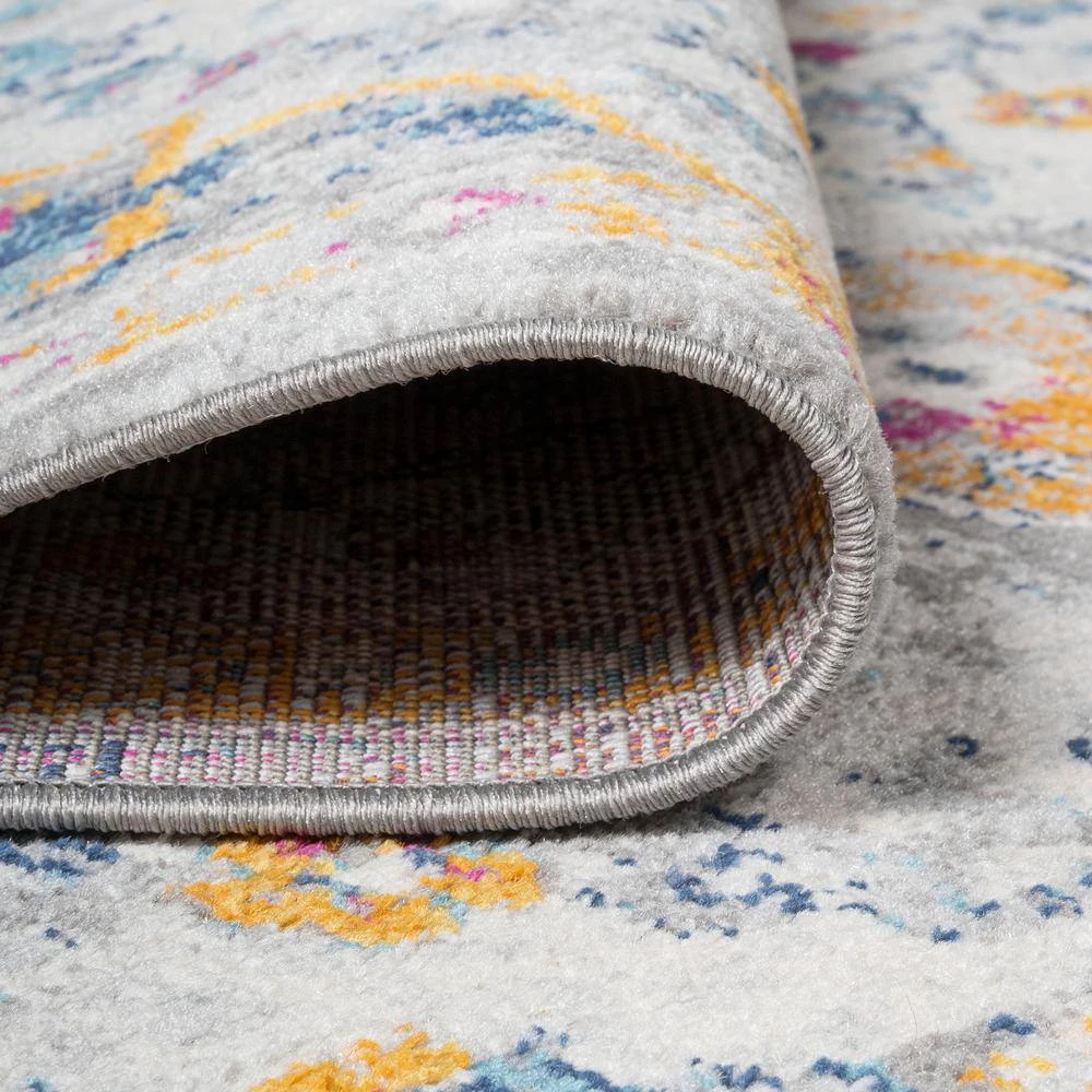 Lorena Ornate Light Gray/Dark Blue/Orange 2 ft. x 8 ft. Boho Medallion Area Rug by JONATHAN Y - Image 6